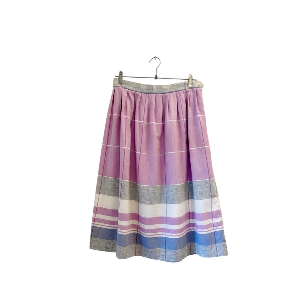 Vintage 90s Pastel Plaid Pleated Midi Skirt Preppy School Girl Coquette Medium